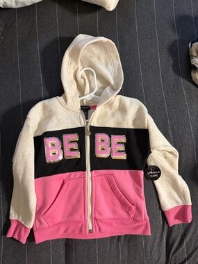 Bebe Cream, Black & Pink 'BE' Zip Hoodie